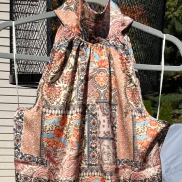 Rachel Zoe Women’s Medium Floral Satin Halter Lrg Back Tie Sleeveless Top Blouse - Picture 1 of 11